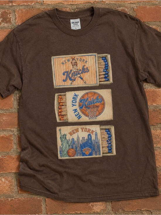 Gildan Tops - Gildan 5000 Brown Knicks Matchbox Graphic Tee, Vintage Size L